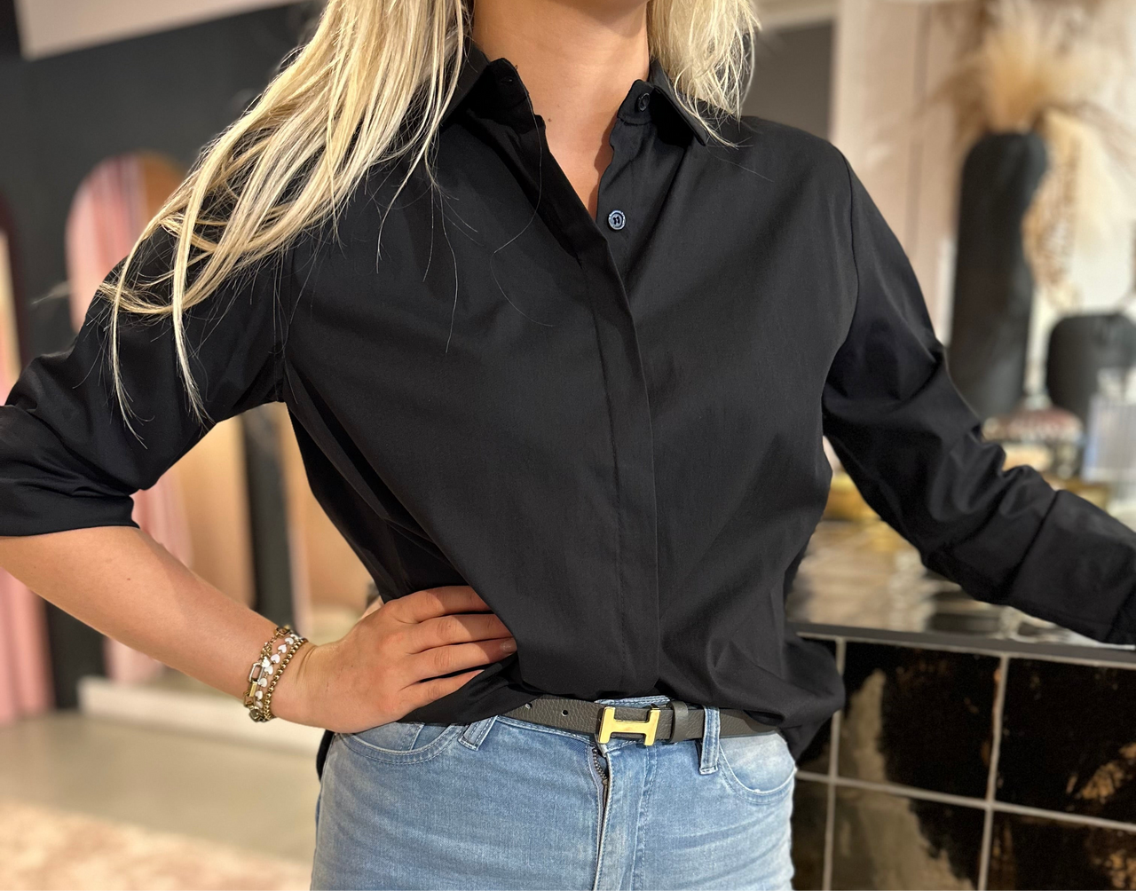 Kastgeluk blouse Mila zwart