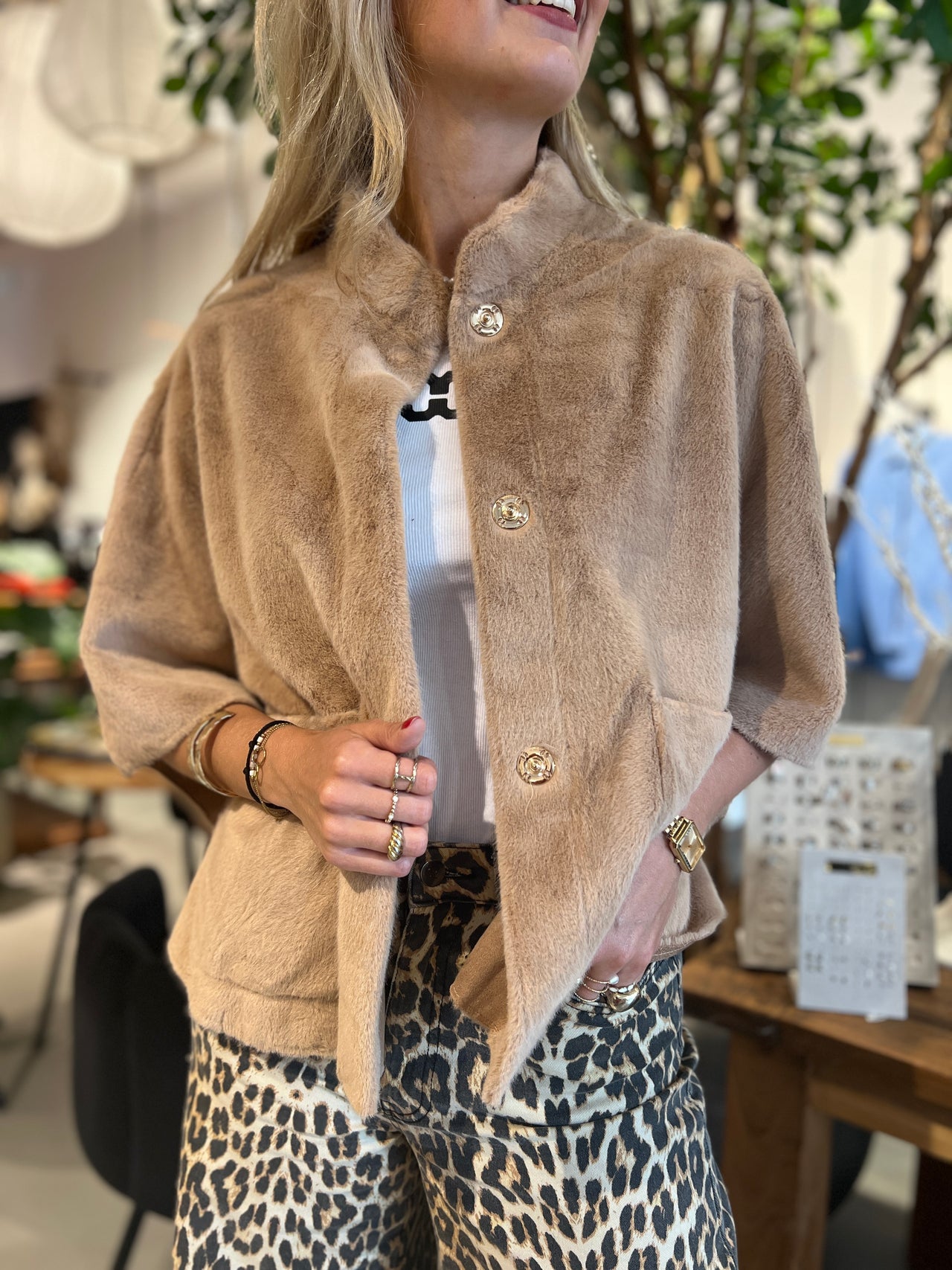 Rino en Pelle faux fur cape camel