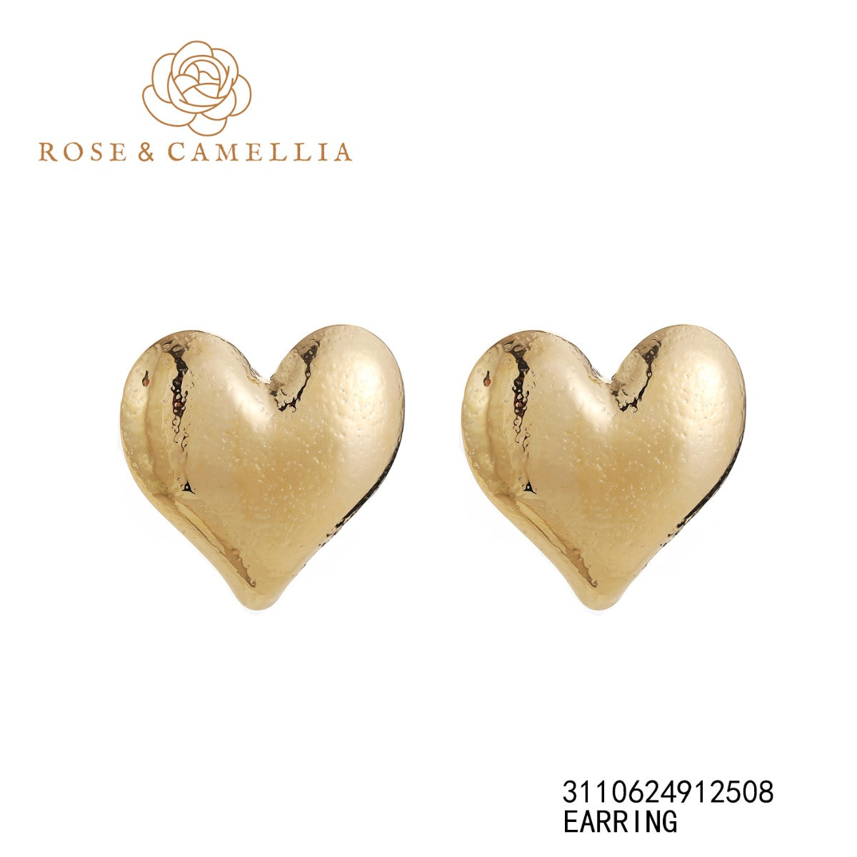 Rose en camellia earring big heart goud