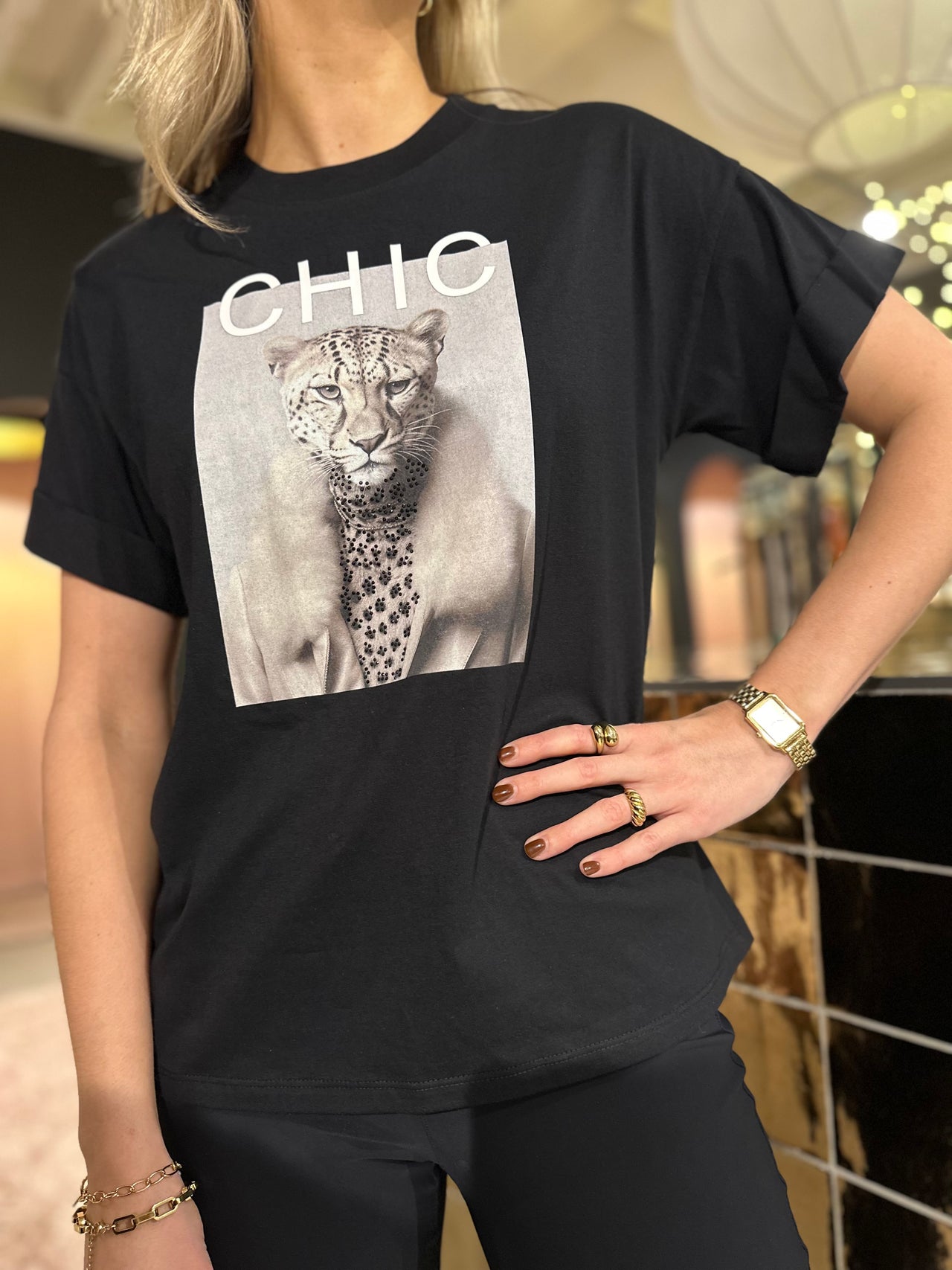 Kastgeluk t-shirt panter glitter