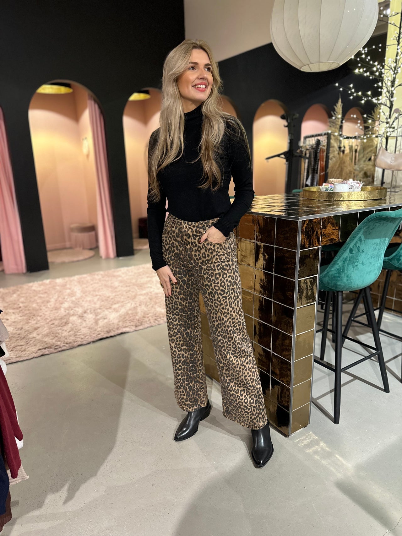 Kastgeluk Leopard wide leg