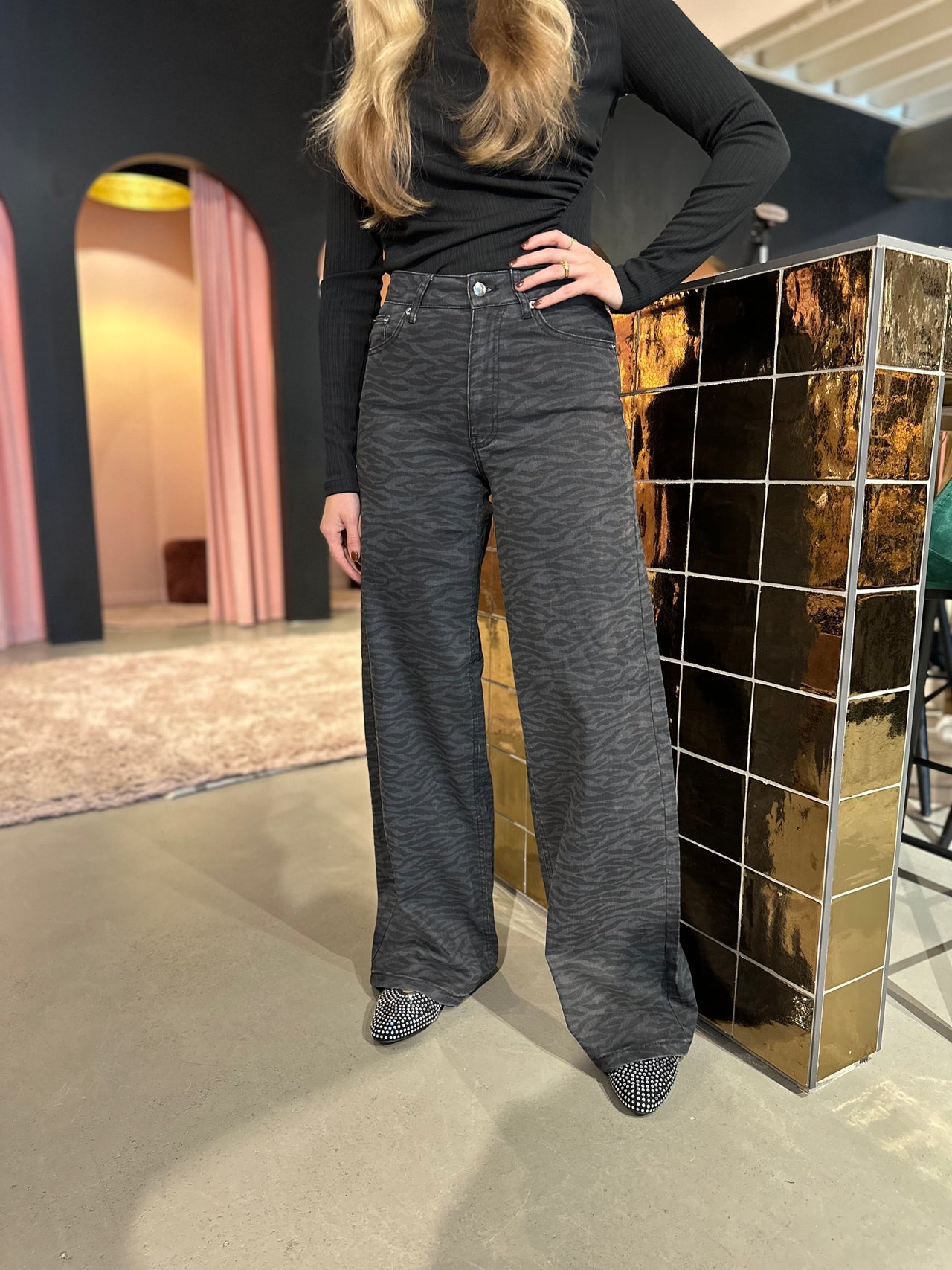 Co Couture Zebra grey wide long pants