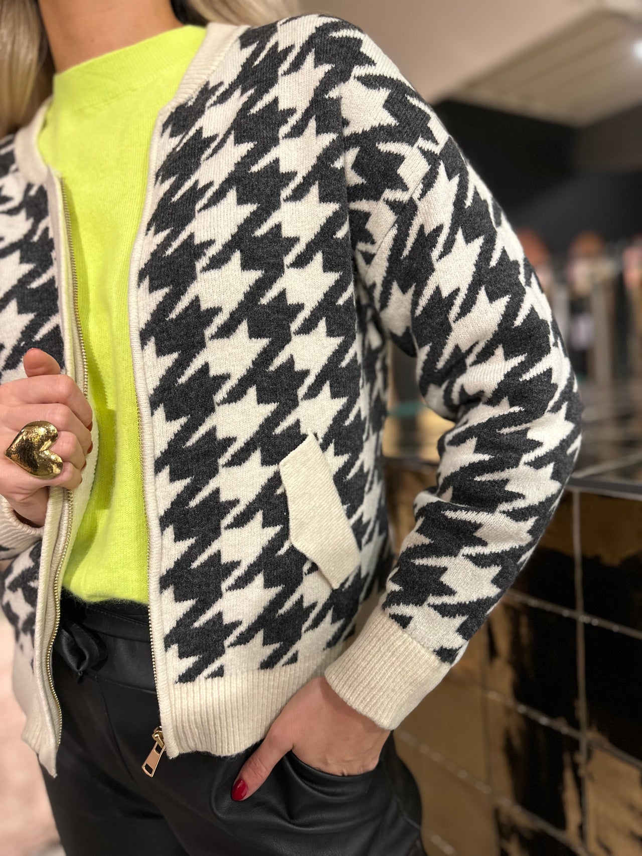 K design bomber cardigan met pied de poule