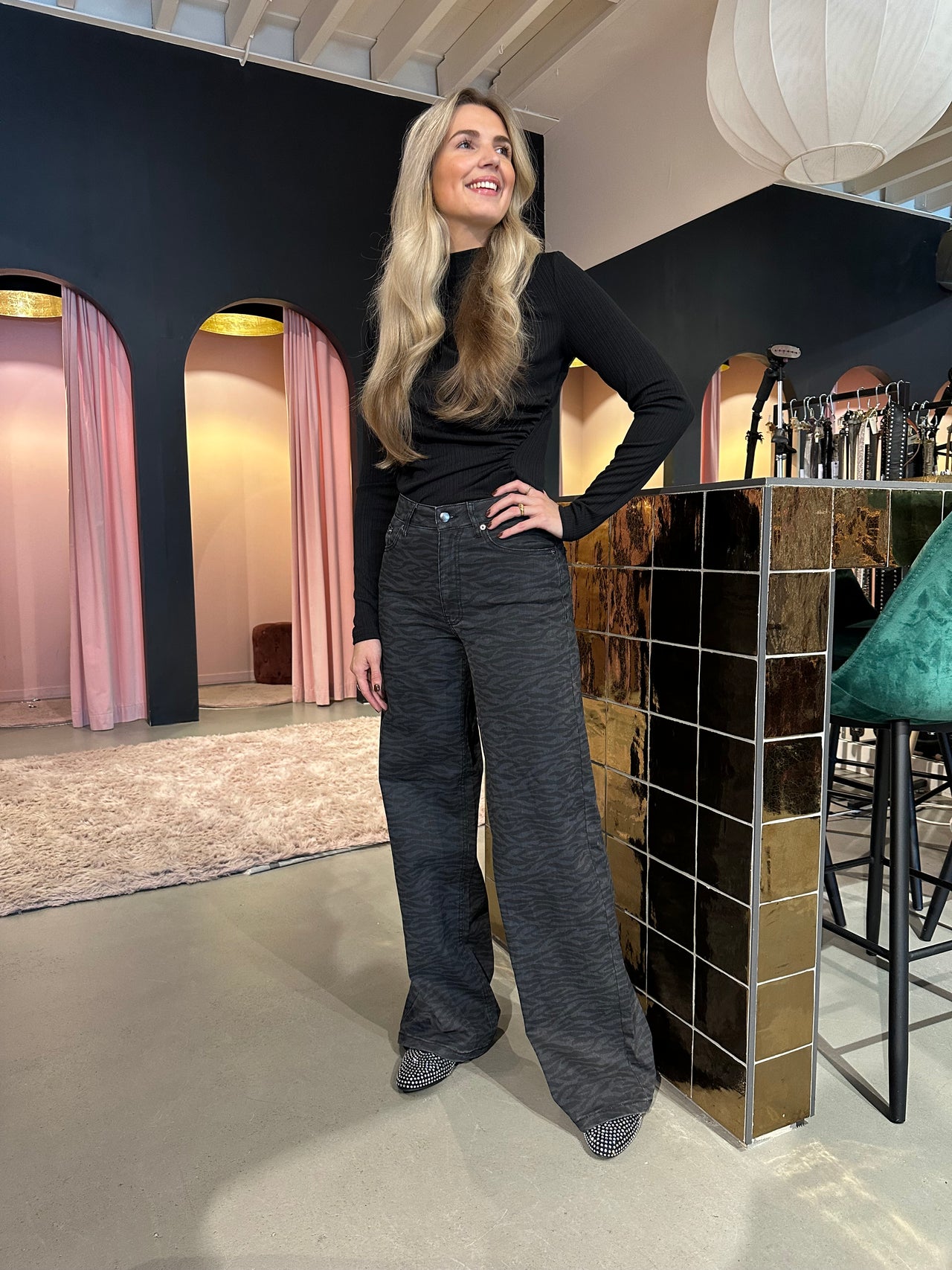 Co Couture Zebra grey wide long pants