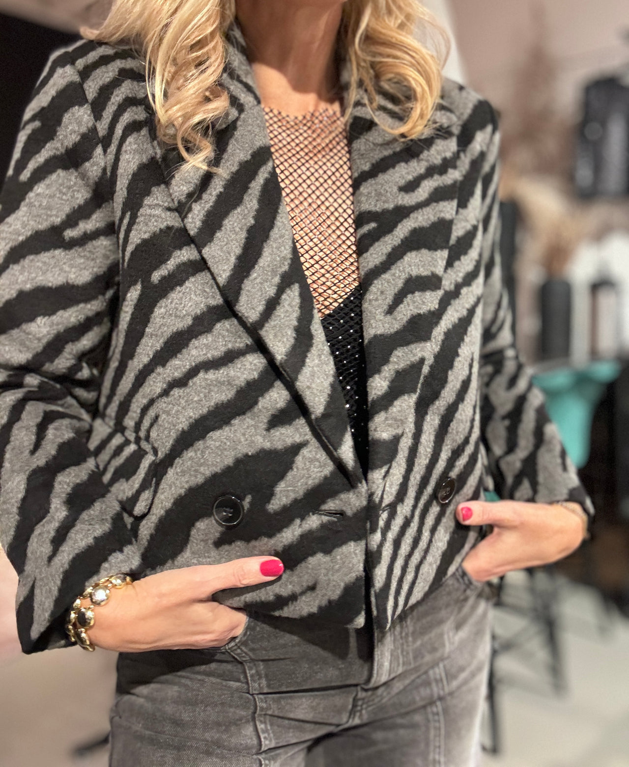 Co couture Zuri zebra crop jacket