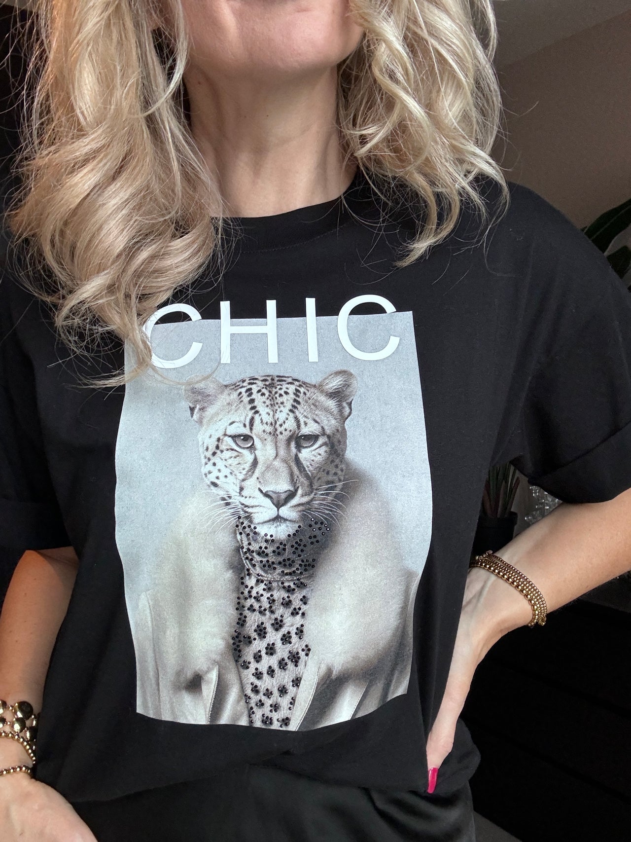 Kastgeluk t-shirt panter glitter